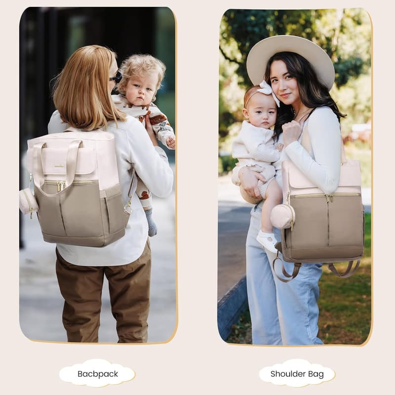 Large Insulated Diaper Bag Backpack with Changing Pad & Pacifier Case