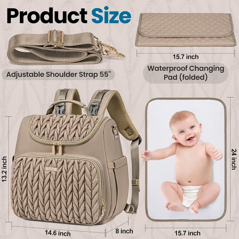 Waterproof 4-in-1 Diaper Bag Backpack with Changing Pad