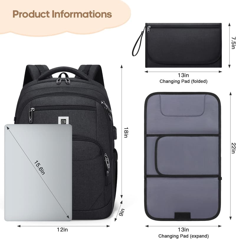 Baby Shower Gift: Multi-Functional Diaper Bag Backpack with Changing Pad
