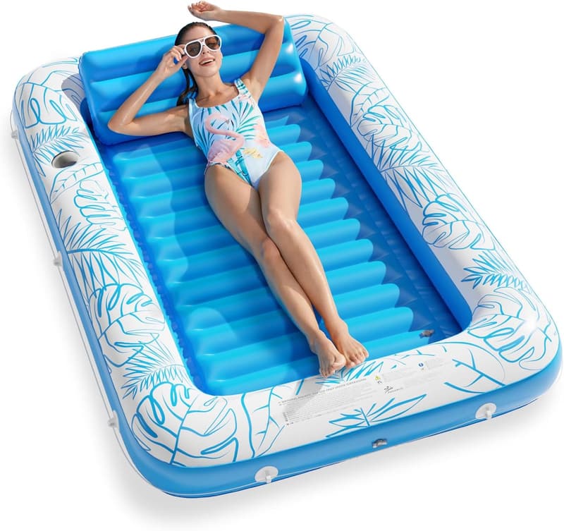 Inflatable Tanning Pool Lounger - 4-in-1 Sunbathing Raft