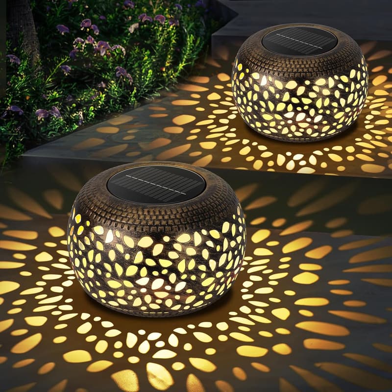 Retro Metal Solar Lanterns - Waterproof Outdoor Decor (2 Pack)