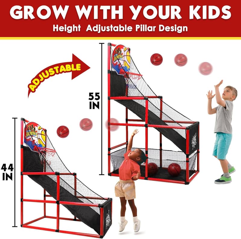 Indoor/Outdoor Arcade Basketball Set for Kids, Ages 3-12, Adjustable Height