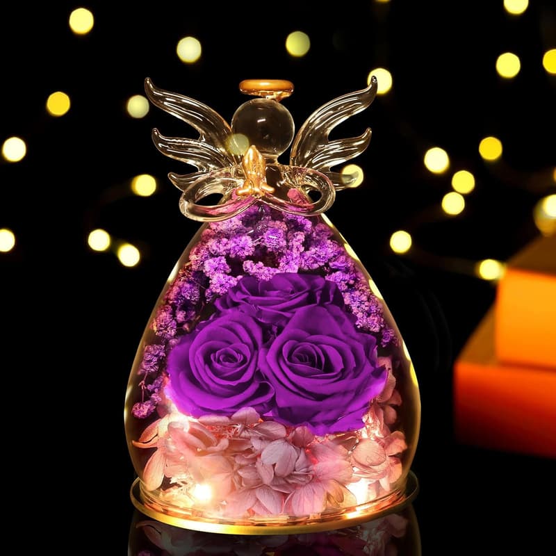 Forever Roses in Glass Angel Figurine for Mom's Birthday