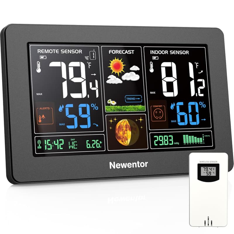 Wireless Indoor Outdoor Weather Station with Color Display