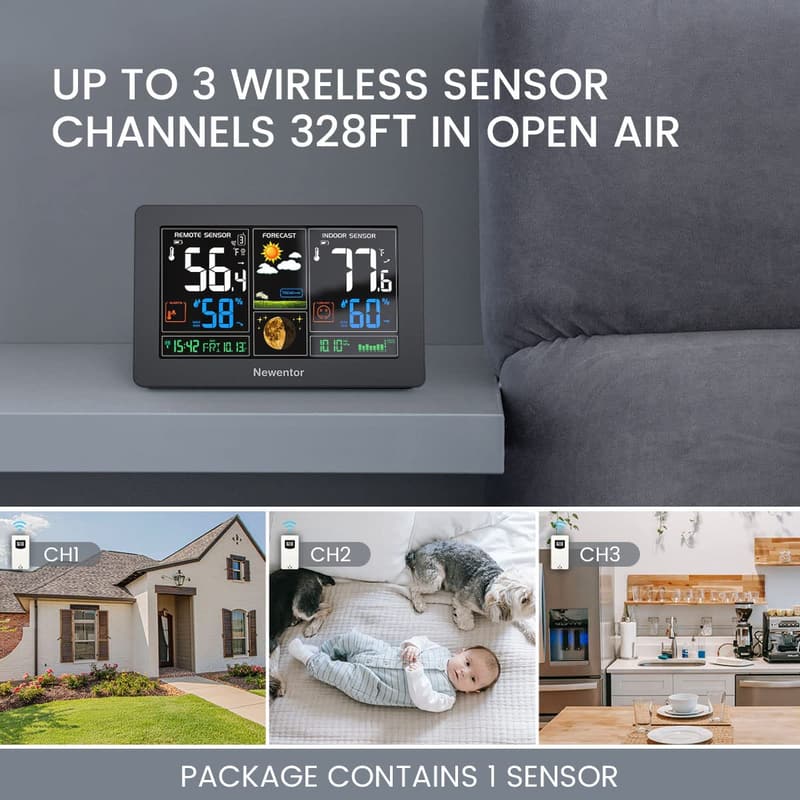 Wireless Indoor Outdoor Weather Station with Color Display