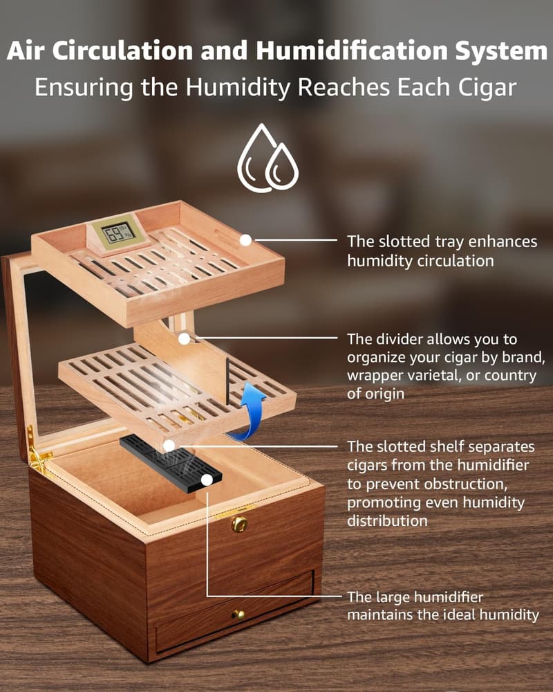Cigar Humidor with Lock, Spanish Cedar, Holds 70 Cigars
