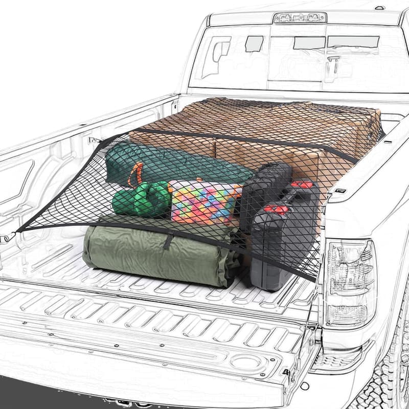 Elastic Cargo Net for Pickup Truck Bed - 4'x4' Stretches to 7'x7'