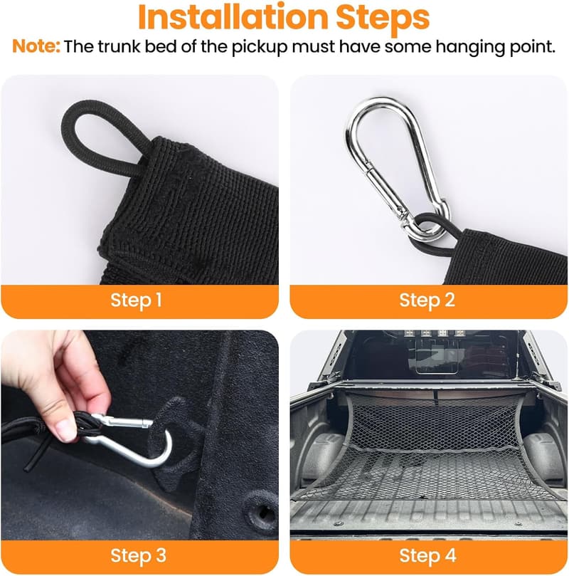 Elastic Cargo Net for Pickup Truck Bed - 4'x4' Stretches to 7'x7'