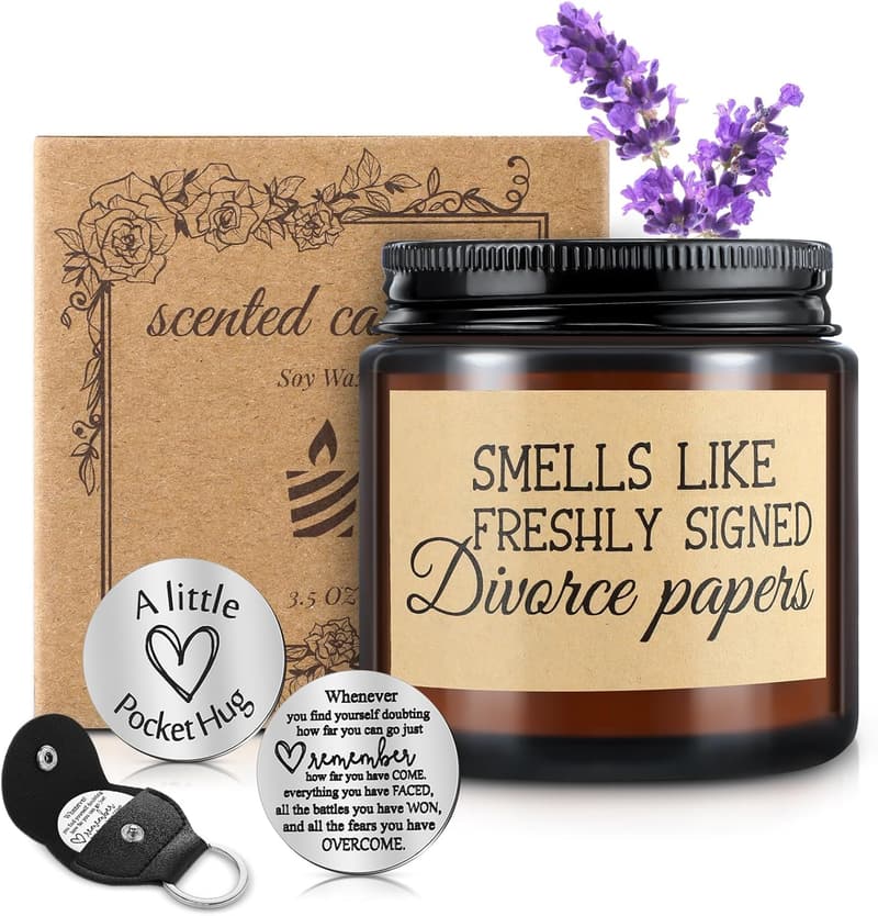 Divorce Gift Set: 3 Lavender Scented Candles & Keychain for Women