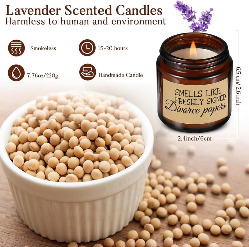 Divorce Gift Set: 3 Lavender Scented Candles & Keychain for Women