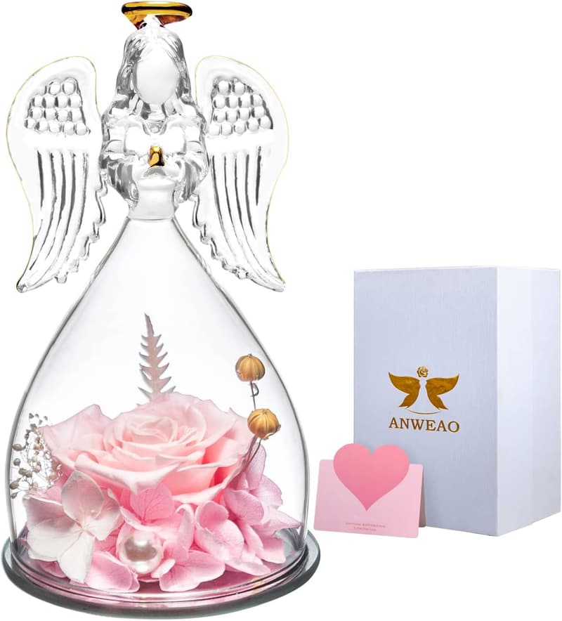 Mother's Day Glass Angel Rose Figurine Gift for Women