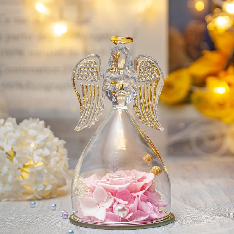 Mother's Day Glass Angel Rose Figurine Gift for Women
