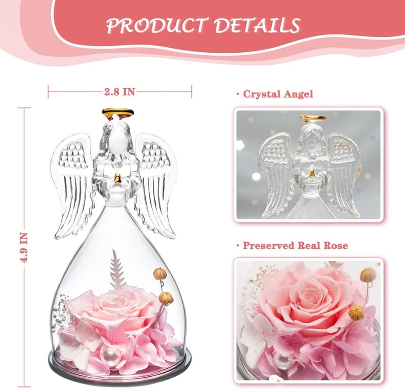 Mother's Day Glass Angel Rose Figurine Gift for Women