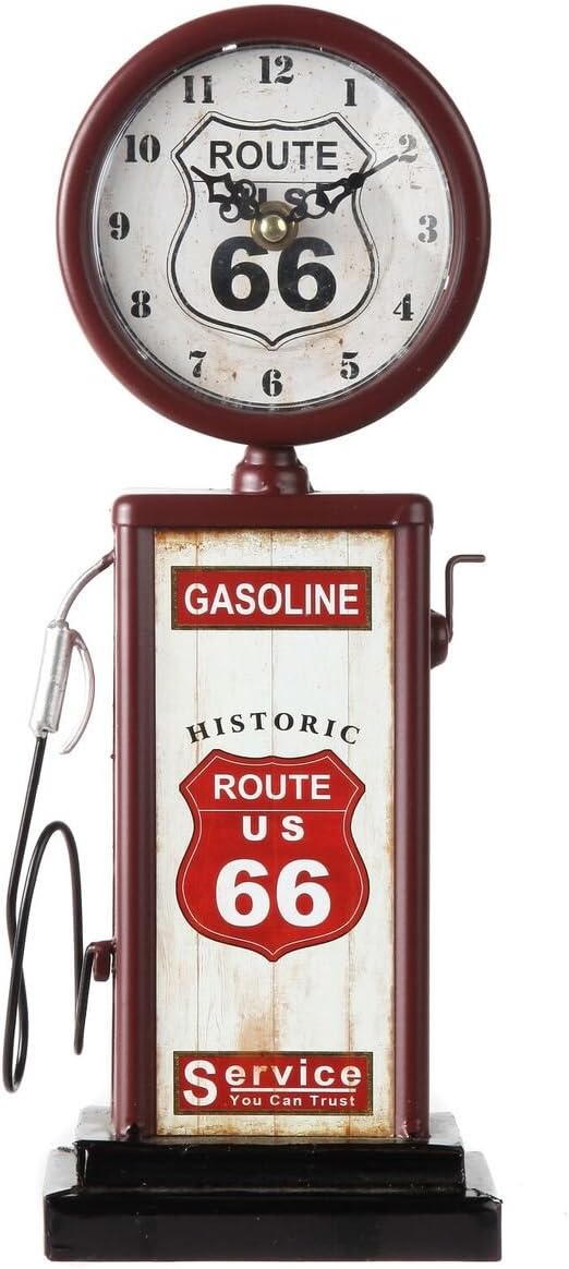 Route 66 Antique Gas Pump Mantle Clock - Silent Quartz Movement
