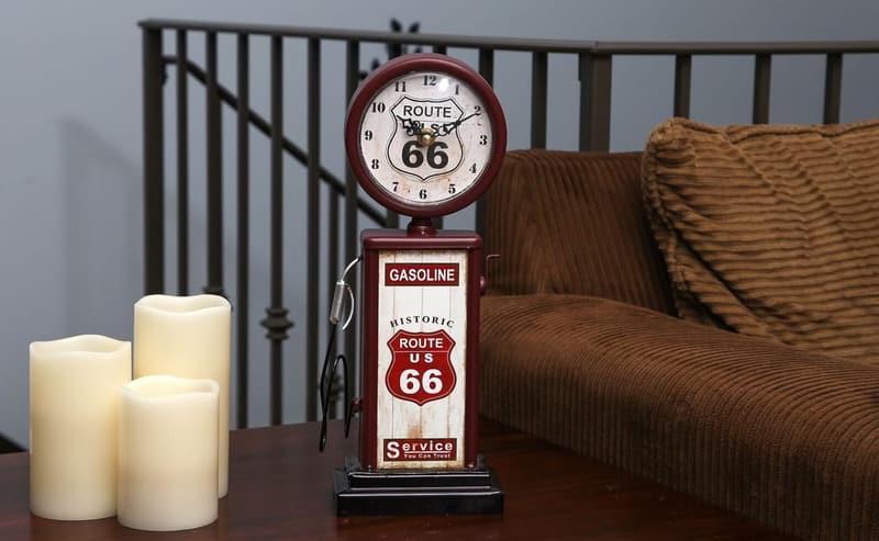 Route 66 Antique Gas Pump Mantle Clock - Silent Quartz Movement