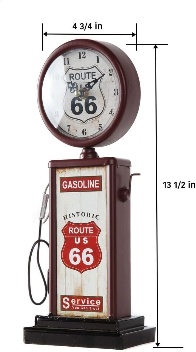 Route 66 Antique Gas Pump Mantle Clock - Silent Quartz Movement