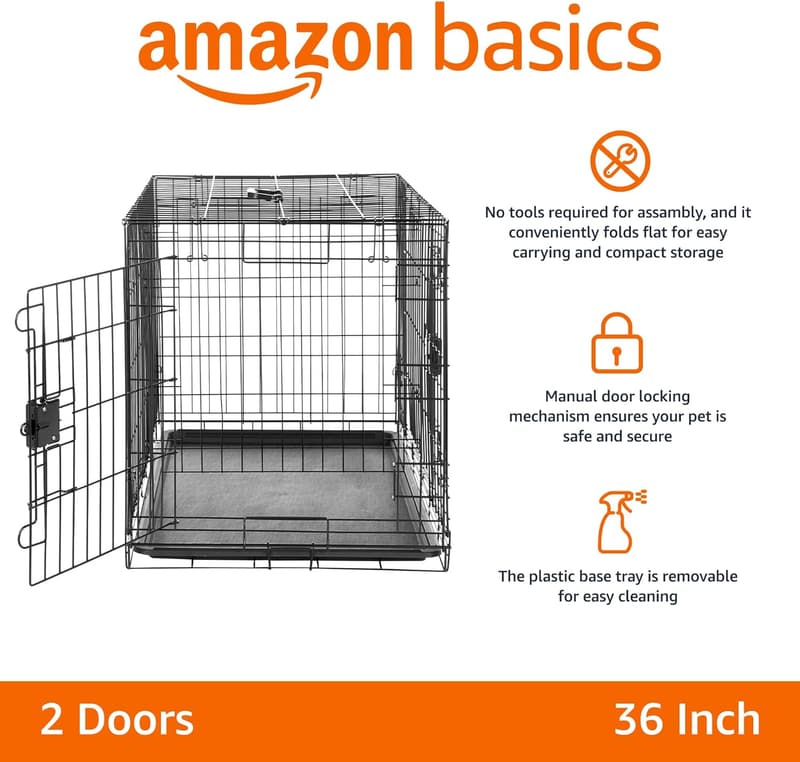 Durable Foldable Dog Crate with Tray, 36x23x25 in, Black