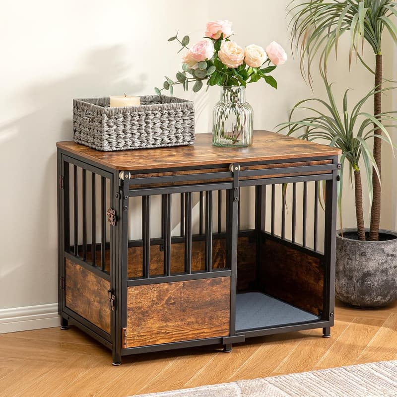 Large Dog Crate Furniture with Cushion – Heavy Duty Wooden Design