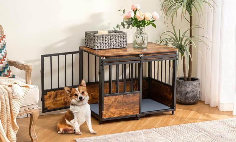 Large Dog Crate Furniture with Cushion – Heavy Duty Wooden Design