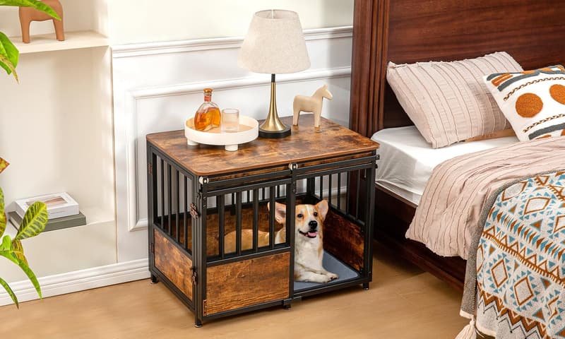 Large Dog Crate Furniture with Cushion – Heavy Duty Wooden Design