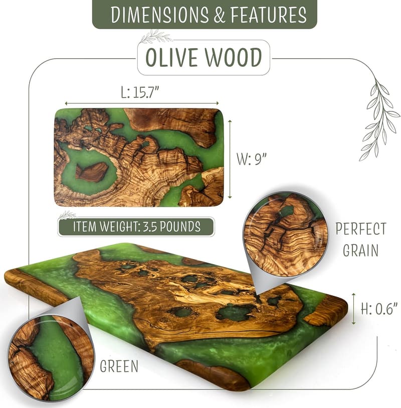Handmade Olive Wood Resin Cheese Board & Charcuterie Tray