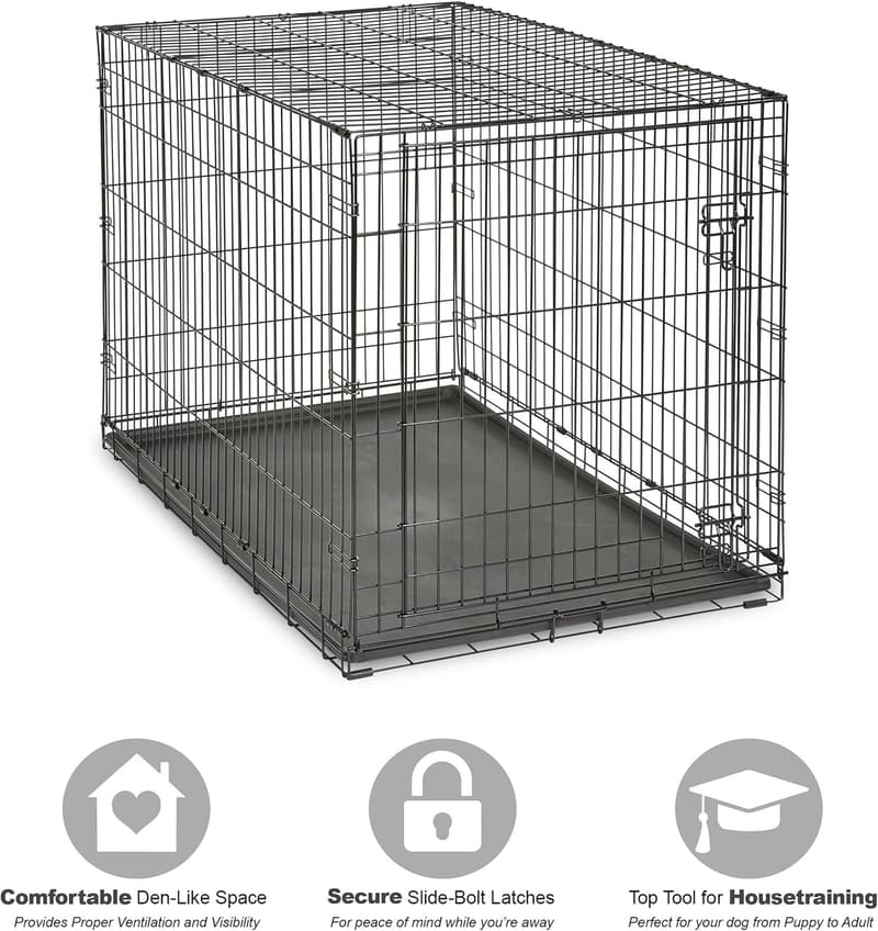 Enhanced 48-Inch Dog Crate with Leak-Proof Pan and Floor Protectors