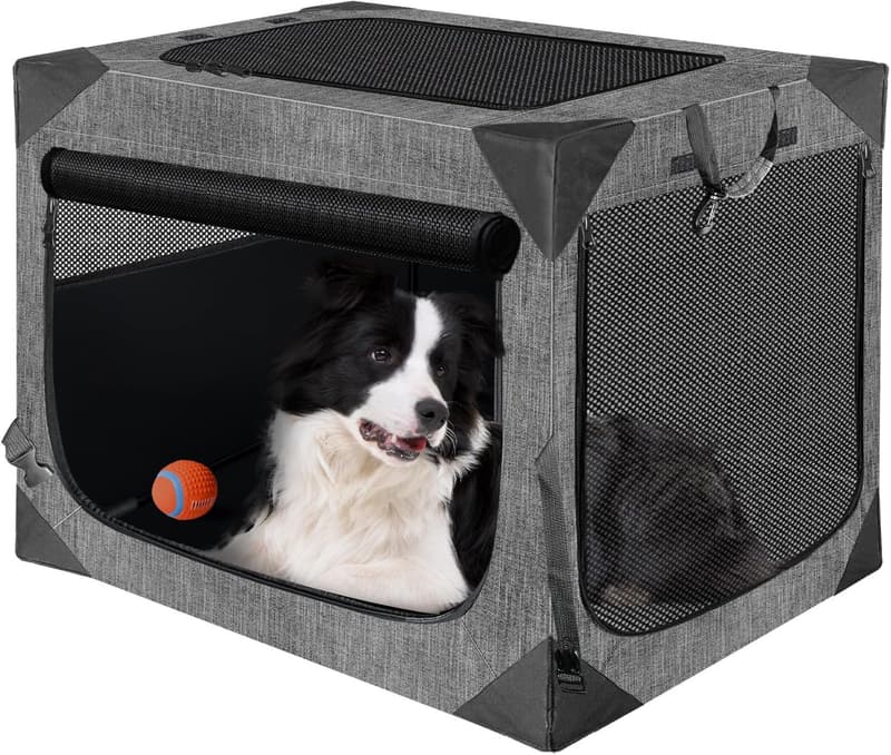 Portable Collapsible Dog Crate with Chew-Proof Mesh - Large