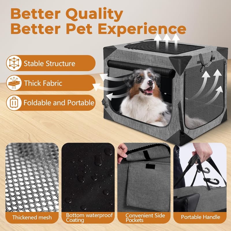 Portable Collapsible Dog Crate with Chew-Proof Mesh - Large