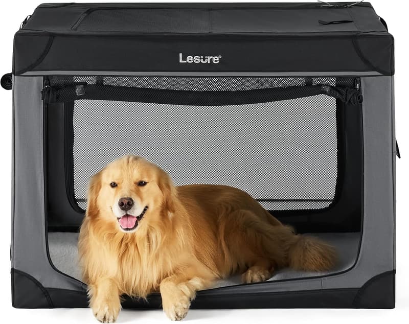 Portable 42-Inch Soft Dog Crate for Extra Large Dogs - Black