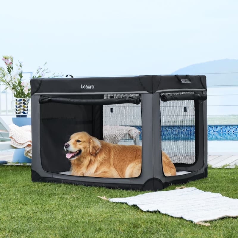 Portable 42-Inch Soft Dog Crate for Extra Large Dogs - Black