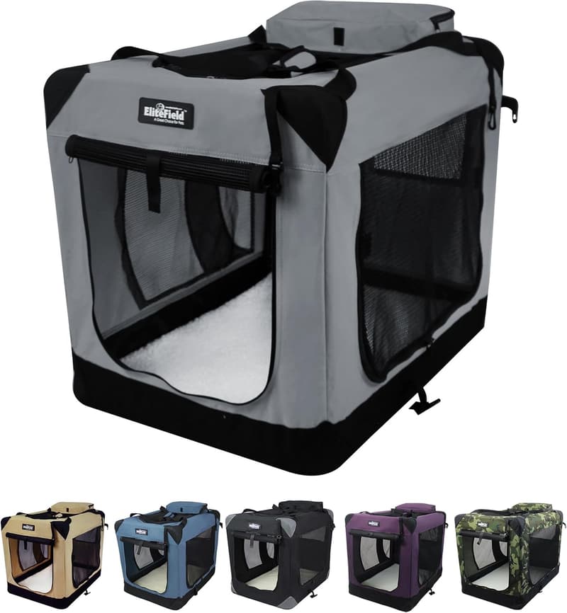 Soft Folding Dog Crate with Carry Bag & Fleece Bed, 36