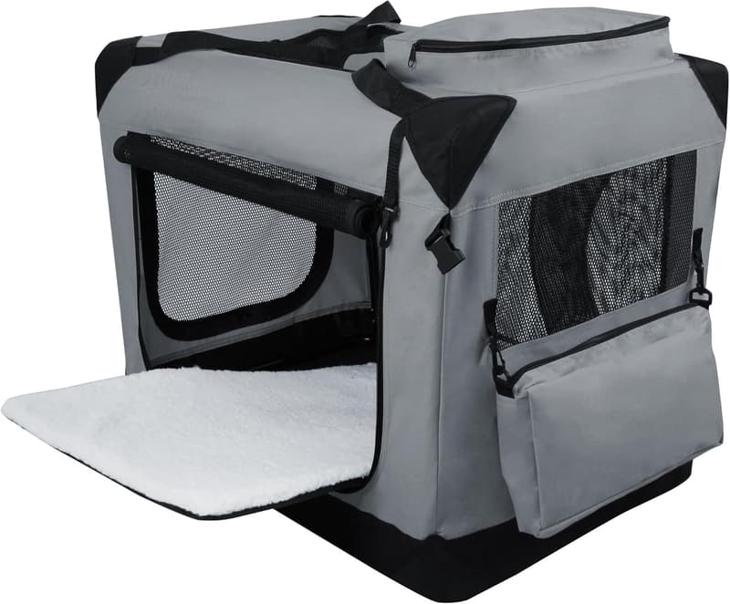Soft Folding Dog Crate with Carry Bag & Fleece Bed, 36