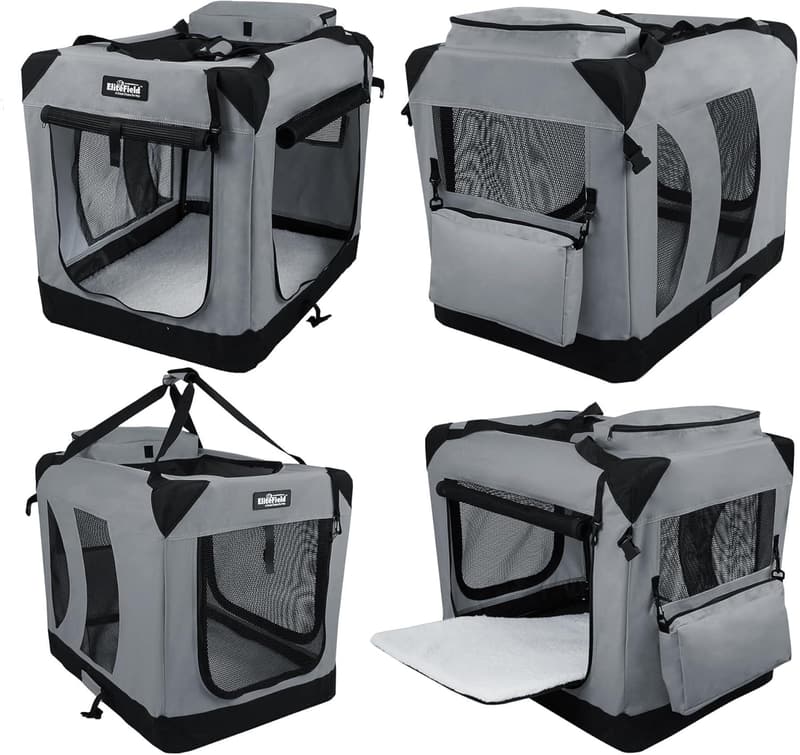 Soft Folding Dog Crate with Carry Bag & Fleece Bed, 36