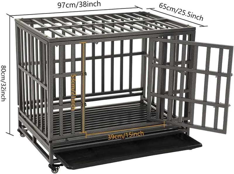 Heavy-Duty Dog Cage with Wheels – 38