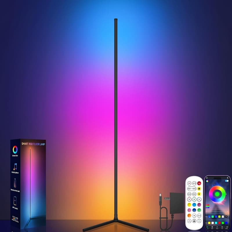 RGB LED Corner Floor Lamp with Music Sync & Smart Control
