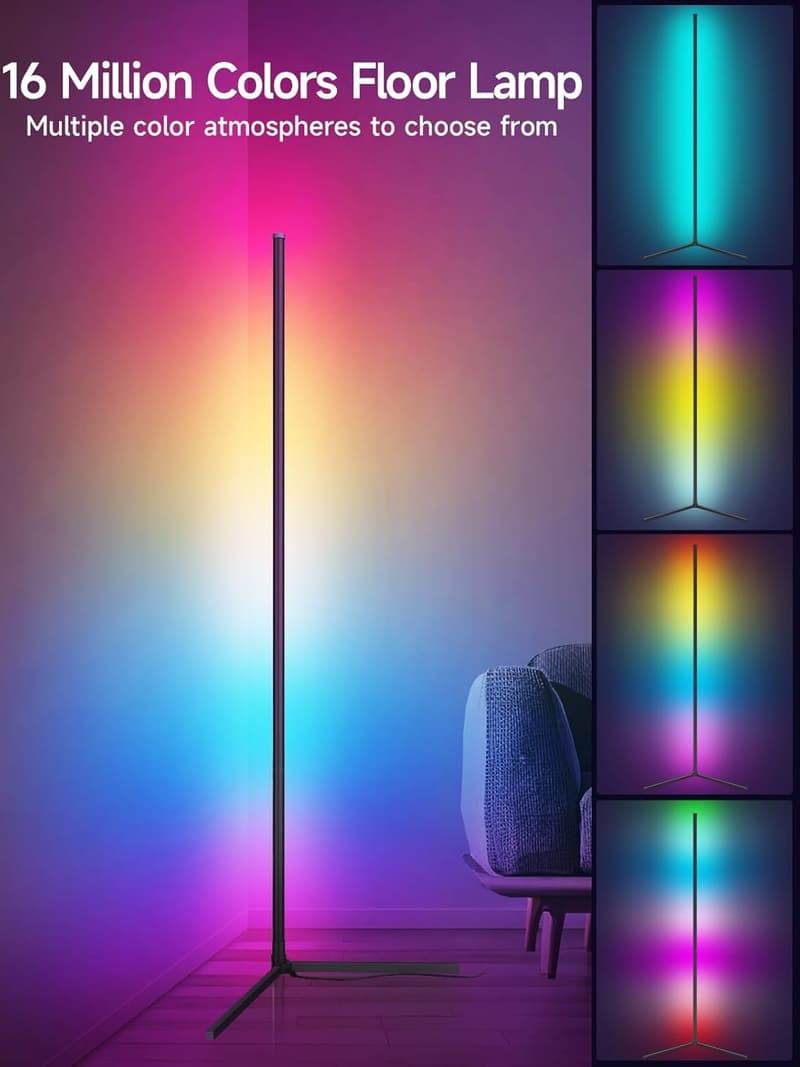 RGB LED Corner Floor Lamp with Music Sync & Smart Control