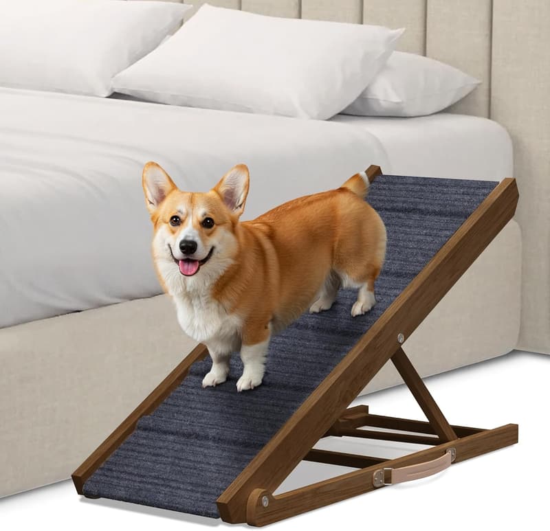 Portable Wooden Dog Ramp for Beds & Couches - Adjustable for Large Dogs