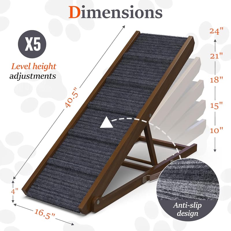 Portable Wooden Dog Ramp for Beds & Couches - Adjustable for Large Dogs