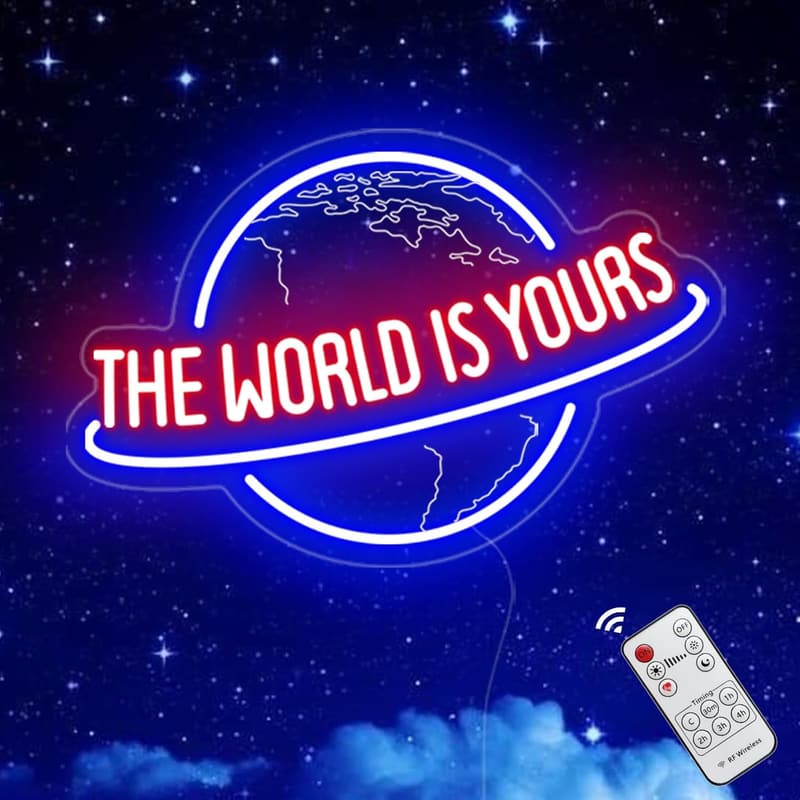 Planet LED Neon Sign with Remote Dimmer for Home & Parties