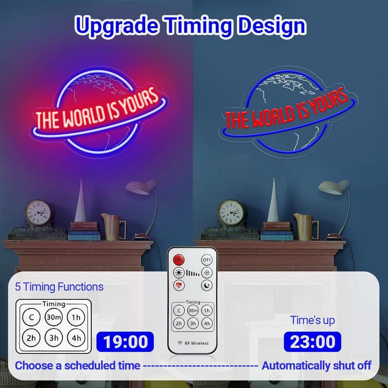 Planet LED Neon Sign with Remote Dimmer for Home & Parties