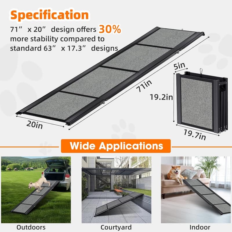 Large Folding Pet Ramp for Trucks & SUVs, Non-Slip, 250LBS Capacity