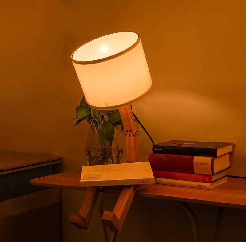 Creative Foldable Wood Robot Table Lamp for Bedroom