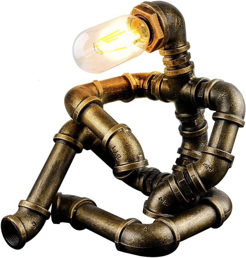 Vintage Industrial Steampunk Robot Table Lamp for Desk or Nightstand