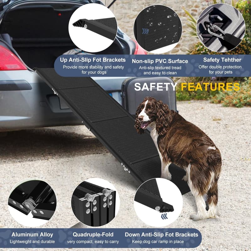 Foldable Aluminum Dog Ramp for Large Dogs, Supports 200 lbs