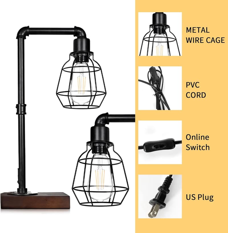 Industrial Steampunk Table Lamp with Edison Bulb, Metal