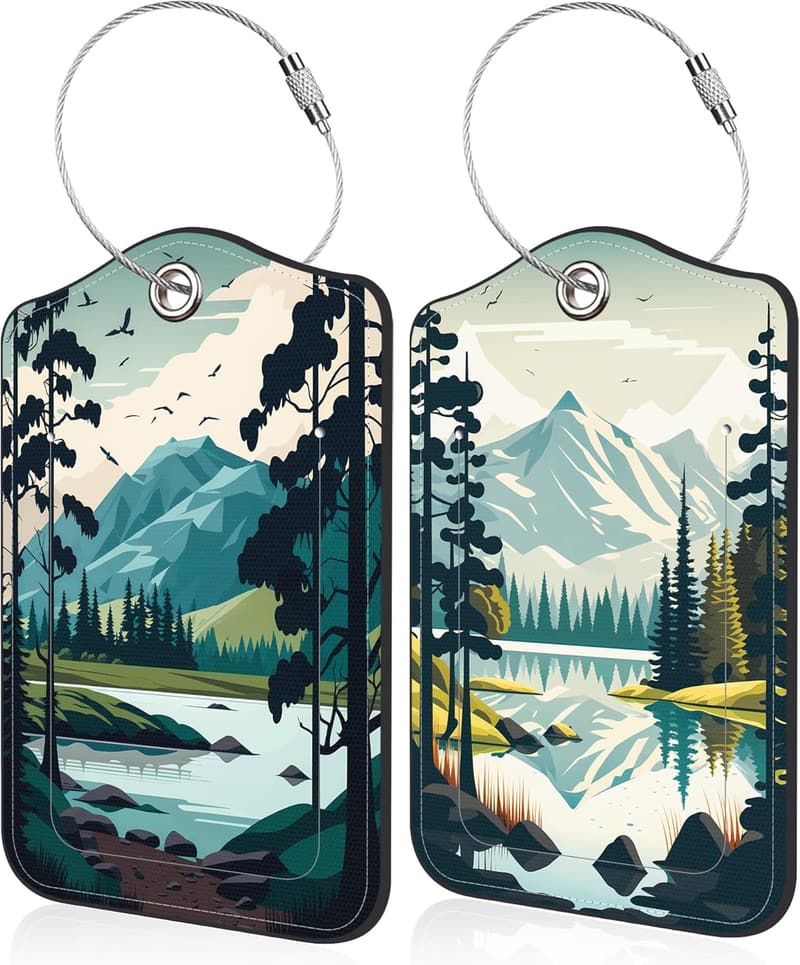 Mountain Lake Leather Luggage Tags - 2 Pack with Privacy Flap