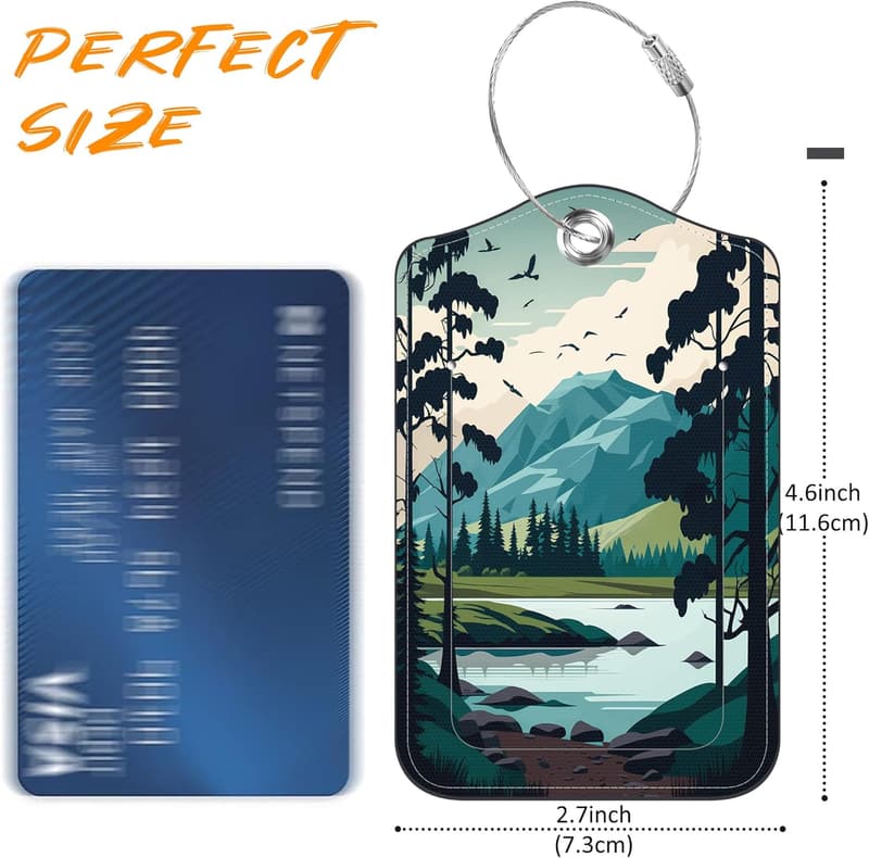 Mountain Lake Leather Luggage Tags - 2 Pack with Privacy Flap