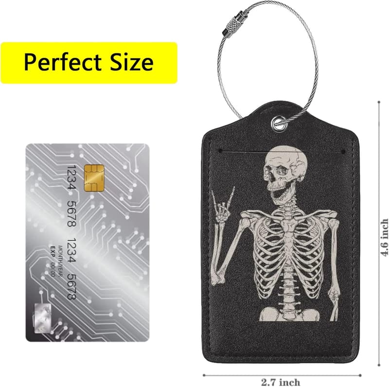 Cool Skull Rock and Roll Leather Luggage Tags - 2 Pack