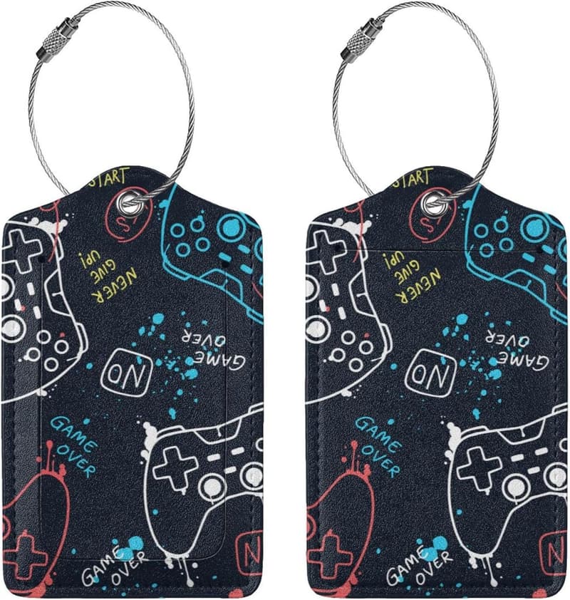 Gamer Luggage Tags Set – Cute Gamepad Travel ID for Kids & Adults