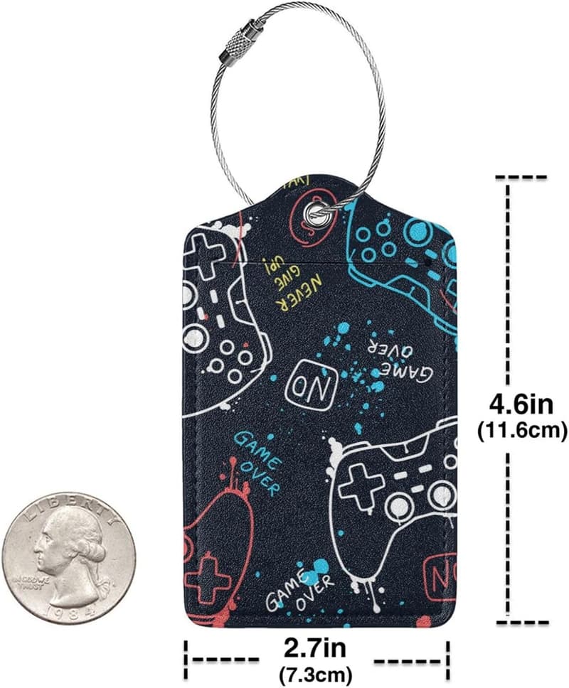 Gamer Luggage Tags Set – Cute Gamepad Travel ID for Kids & Adults